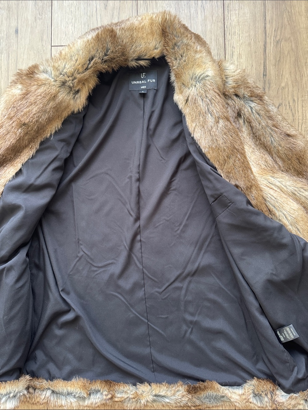 Unreal Fur Lupin Blazer Faux Fur Coat Brown Men’s Large Certified Vegan - Picture 8 of 11